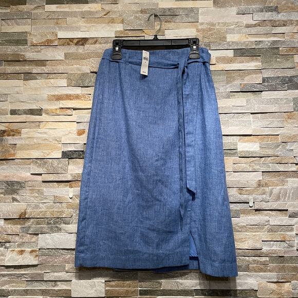 Banana Republic Size 8 Wrap Midi Skirt | Chambray Blue, NWT, Minimalist Capsule - Picture 3 of 7